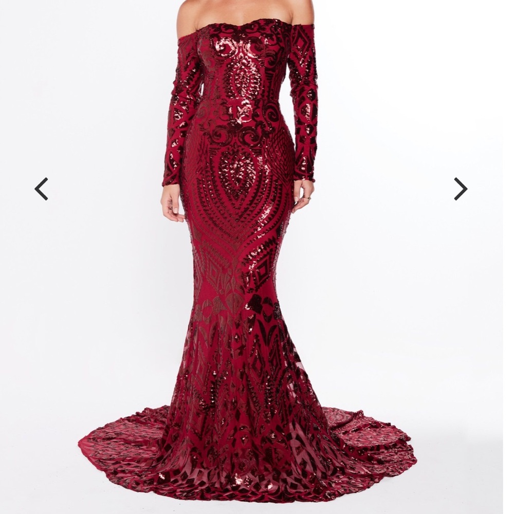 Burgundy Sequins Evening Gown